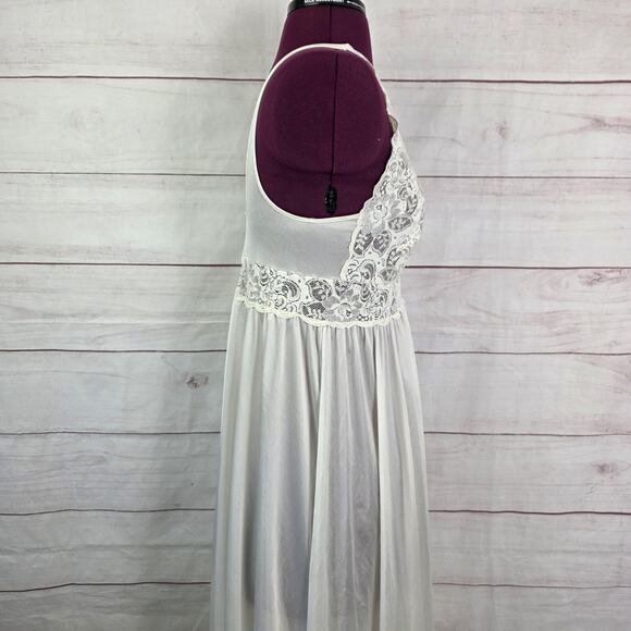 Shadowline Nightgown Womens Medium Ivory Lace Bodice Long Maxi Sleepwear V-Neck - Picture 7 of 16